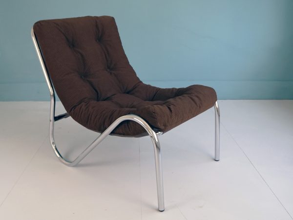 1970s Chrome and Corduroy Reclining Chair