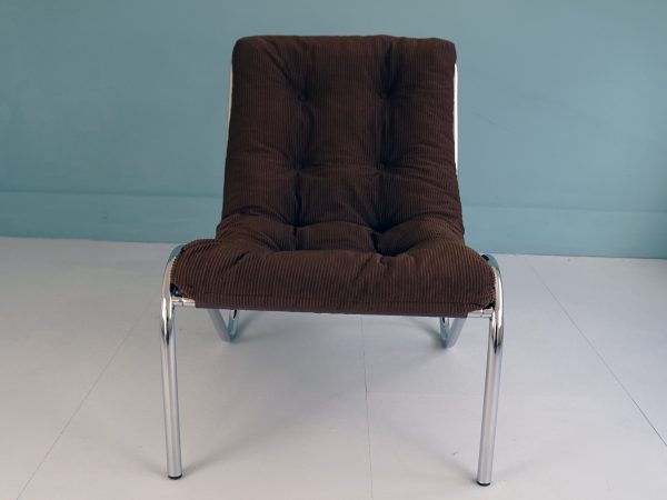 1970s Chrome and Corduroy Reclining Chair