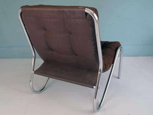 1970s Chrome and Corduroy Reclining Chair