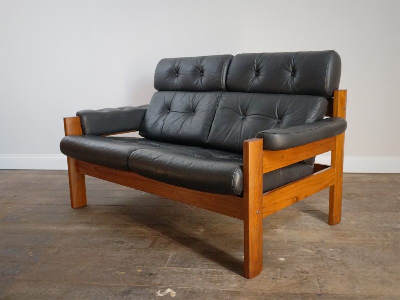 Mid Century Scandinavian Teak and Leather Sofa