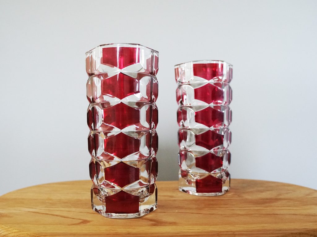 Pair of Mid Century 1970s Luminarc Geometric Glass Vases by J G Durand