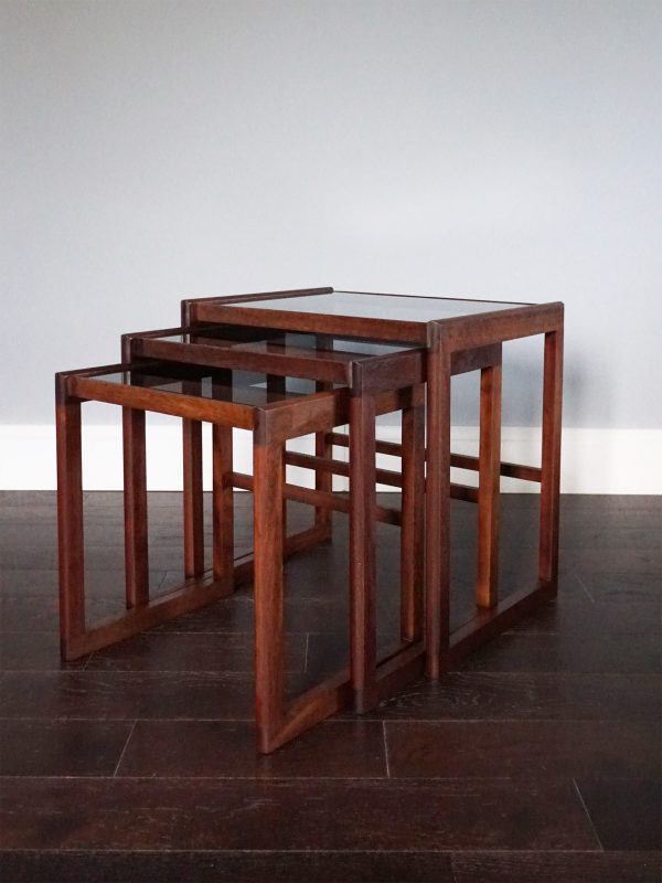 1970s Teak and Smoked Glass Nest of Tables