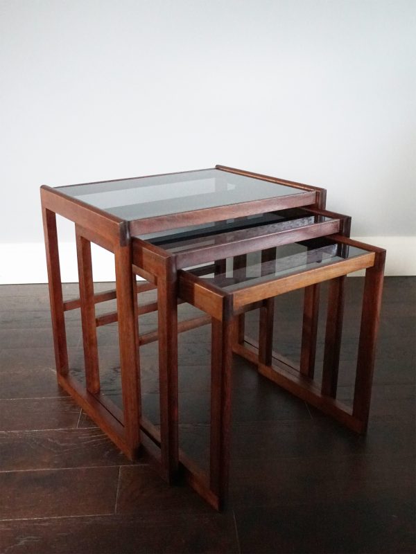 1970s Teak and Smoked Glass Nest of Tables