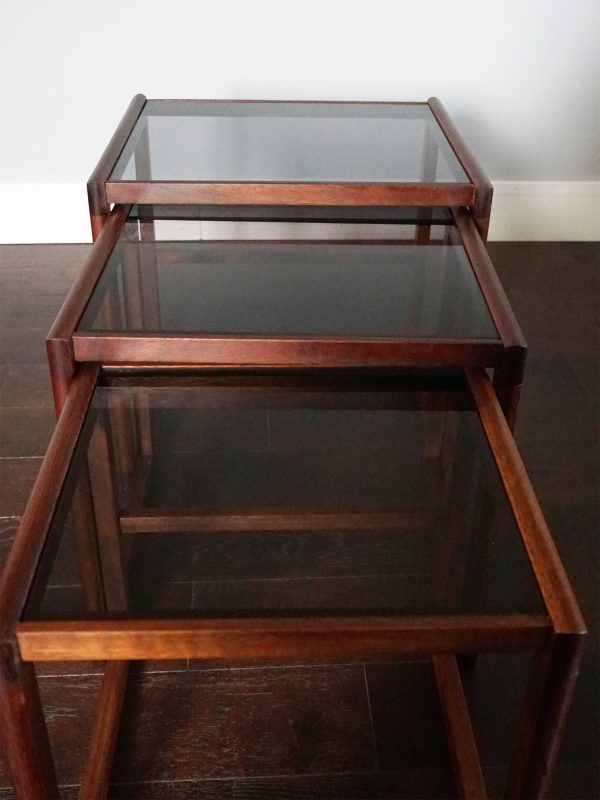 1970s Teak and Smoked Glass Nest of Tables