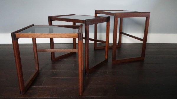 1970s Teak and Smoked Glass Nest of Tables