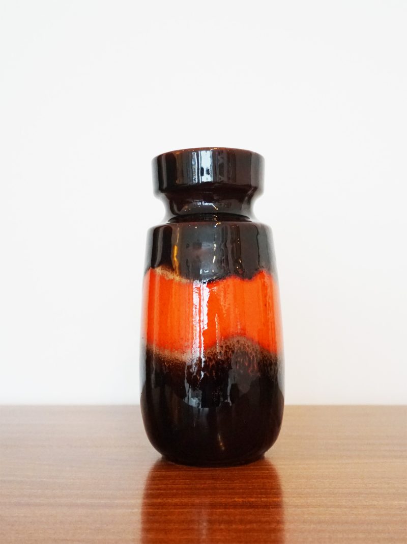 W German Scheurich 242-22 Fat Lava Vase - Orange & Deep Maroon