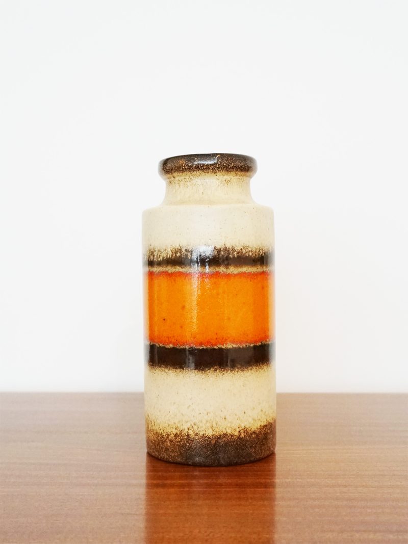 W German Scheurich 203-22 Fat Lava Vase - Orange & Sand Glaze