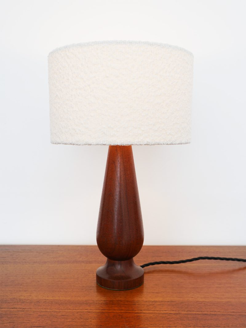 Danish Modern Table Lamp in Solid Teak with Bouclé Shade