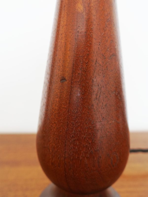 Danish Modern Table Lamp in Solid Teak with Bouclé Shade