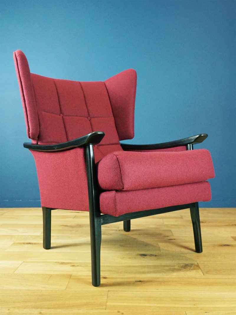 1960s Wingback Chair Reupholstered in Pure Wool