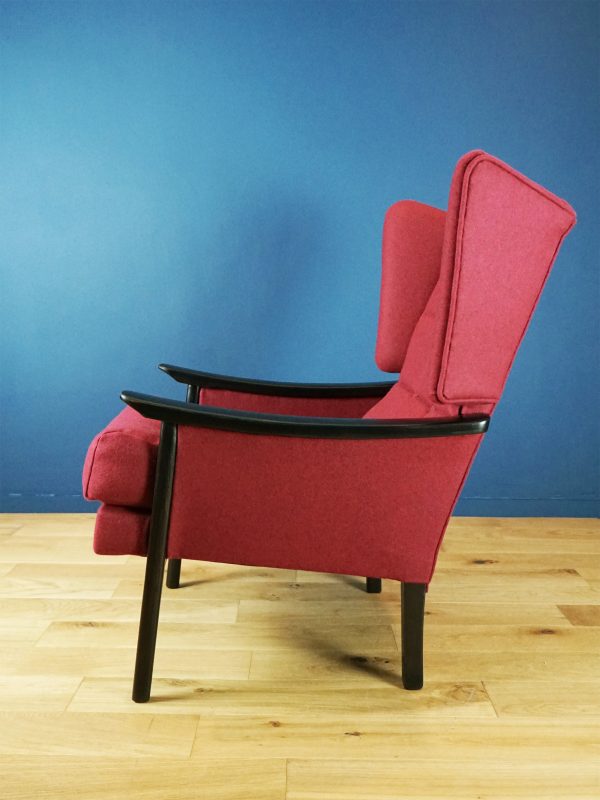 1960s Wingback Chair Reupholstered in Pure Wool