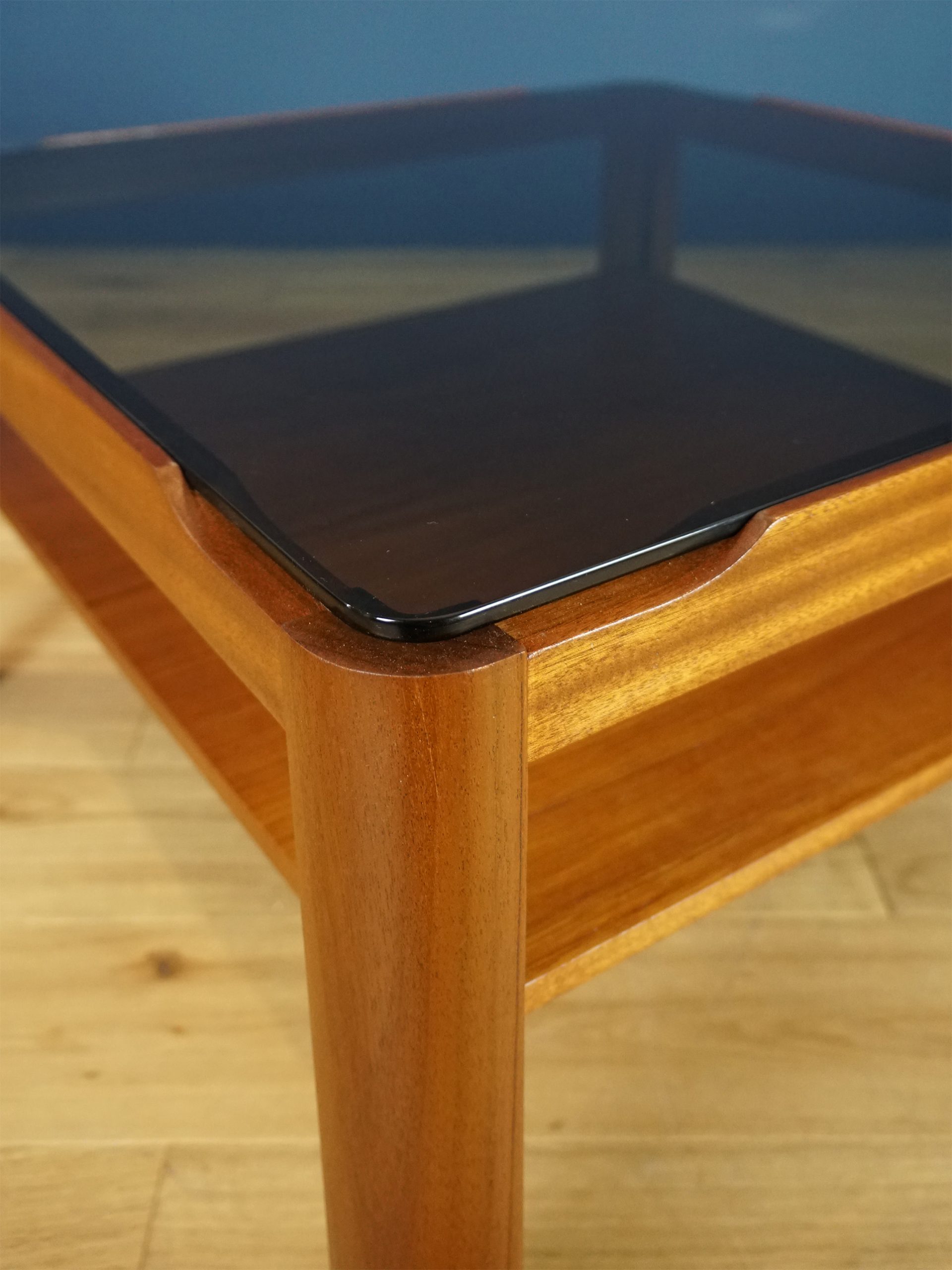 Myer Square Coffee Table 1970s Solid Teak and Smoked Glass