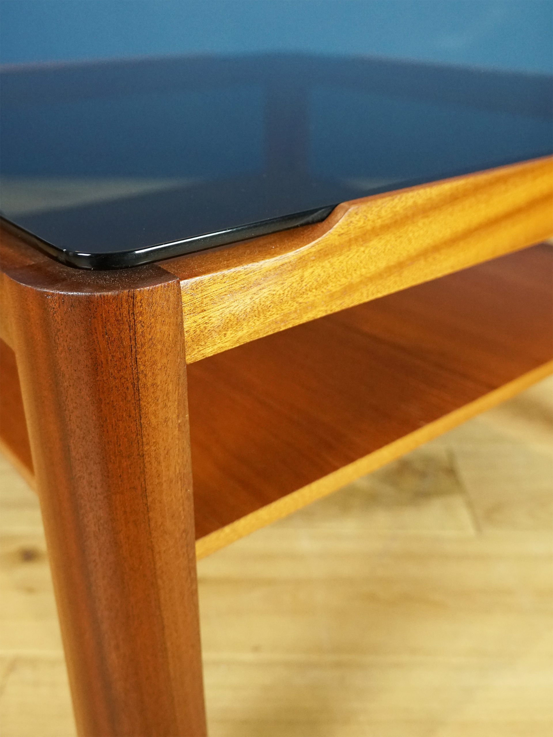 Myer Square Coffee Table 1970s Solid Teak and Smoked Glass