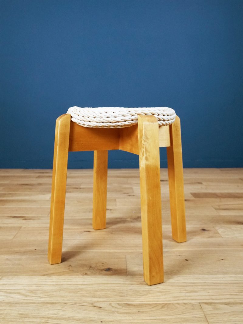 Scandinavian Birch Stool with Paper Cord Rope Seat